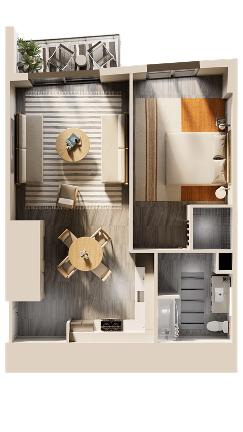 Floor plan for 1 bed, 1 bath, 816 sqft